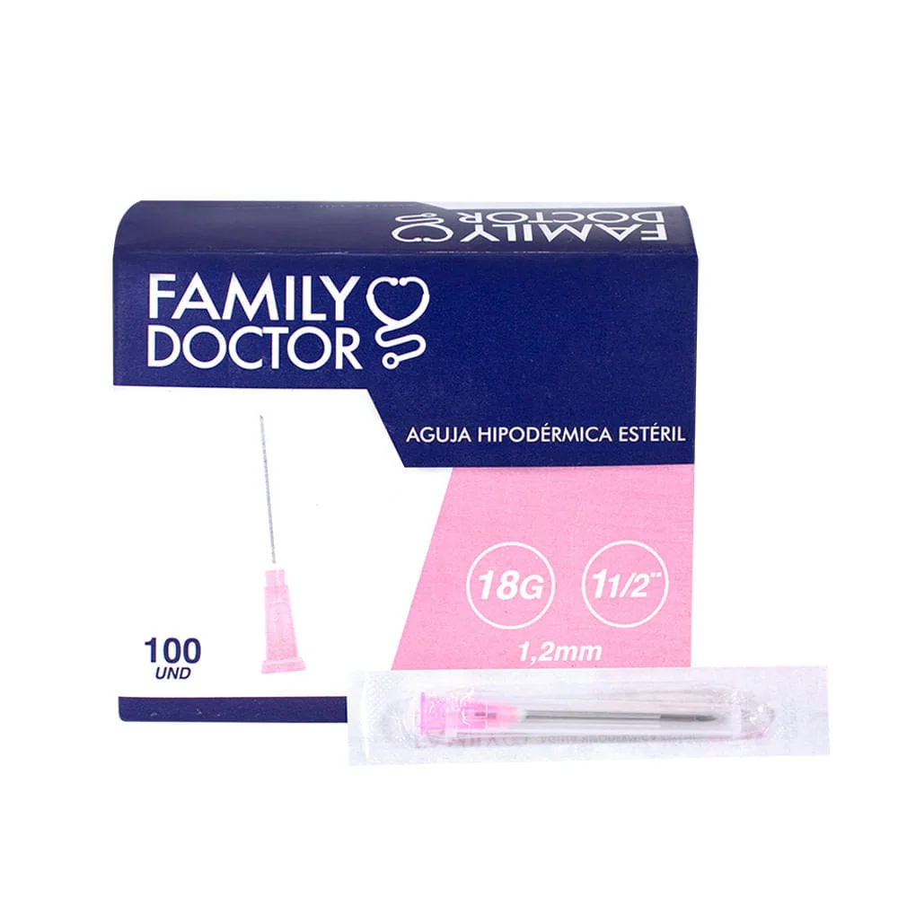Aguja Hipodérmica descartable Estéril 18G 1"  1.2MM - Family Doctor